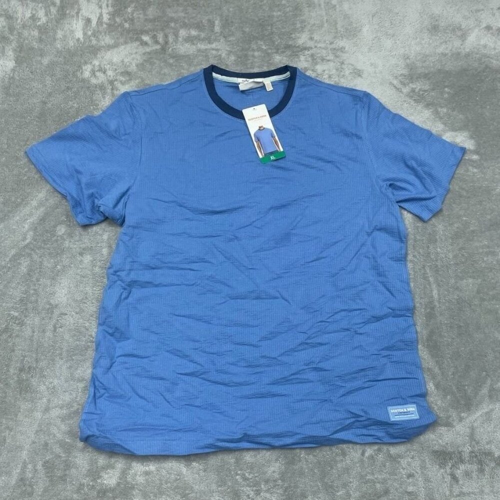 Scotch & Soda Mens Blue Crewneck Lightweight Ribbed T-Shirt XL 6894